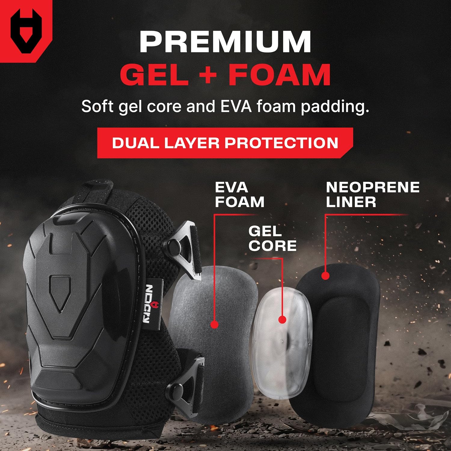 NoCry Professional Construction Knee Pads for Men and Women with Non-Slip Heavy Duty Cap and Ankle Support — Thick Foam and Gel Cushioning — Reinforced, Adjustable Straps and Military Grade Rivets