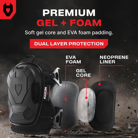 NoCry Professional Construction Knee Pads for Men and Women with Non-Slip Heavy Duty Cap and Ankle Support — Thick Foam and Gel Cushioning — Reinforced, Adjustable Straps and Military Grade Rivets