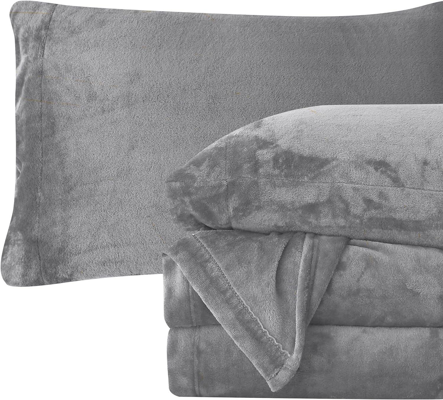 Elegant Comfort Luxuriously Soft 4-Piece Velvet Plush Flannel Sheet Set - Premium Quality - Cozy Warm, Anti-Static, Non Pilling Fuzzy Velvet Flannel Fleece Deep Pocket Sheet Set - King, Gray
