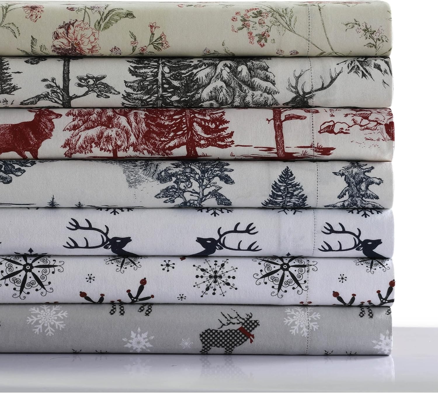 Tribeca Living Flannel Sheets King Size - 100% Cotton Flannel Sheet Set, 200 GSM Deep Pocket King Flannel Sheets, 4 Piece Ultra Soft Brushed Cotton Flannel Sheet in Deer Toile Charcoal Print