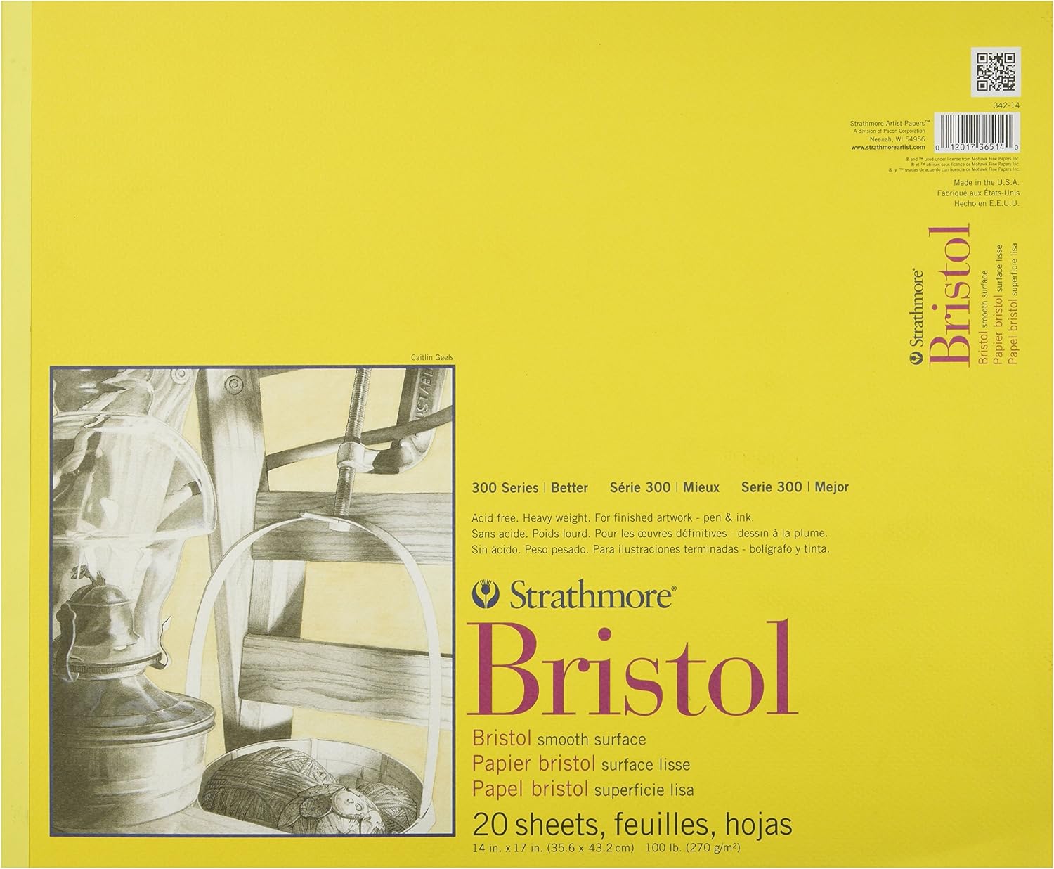 Strathmore 300 Series Tape Bound Bristol Pad, 100 lb. Vellum Surface, 9 X 12 inches, White, 20 Sheets (342-109)