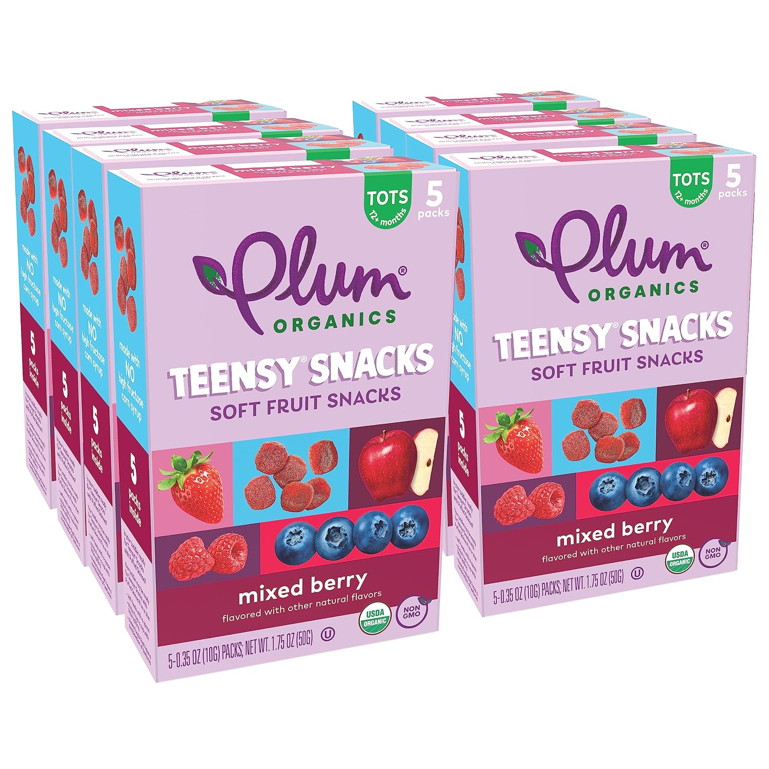 Plum Organics Teensy Snacks Organic Toddler Fruit Snacks, Berry, 0.35 Ounce Bags, 5 Count (Pack of 8)