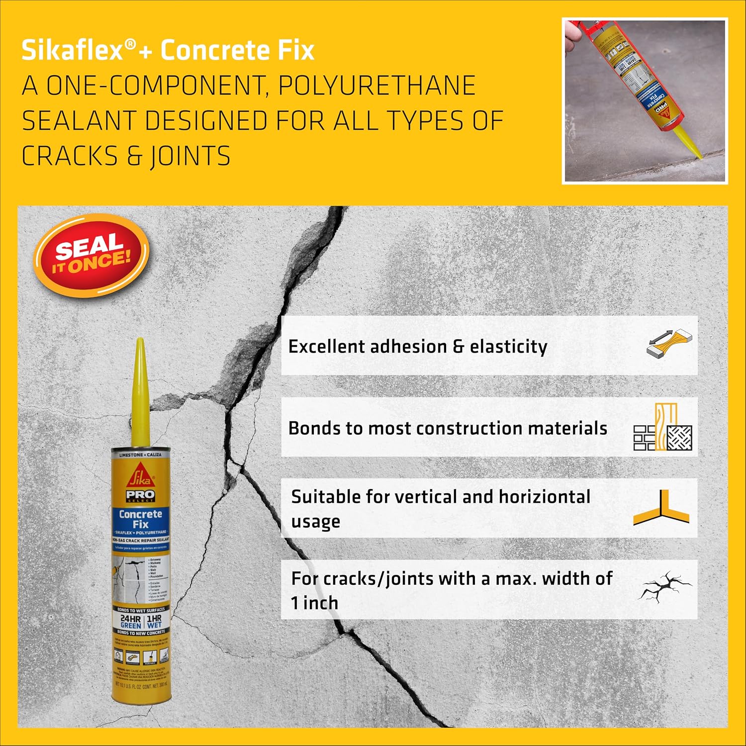 SIKA Sikaflex Concrete Fix Crack and Joint Sealant, Limestone, 10.1 fl oz