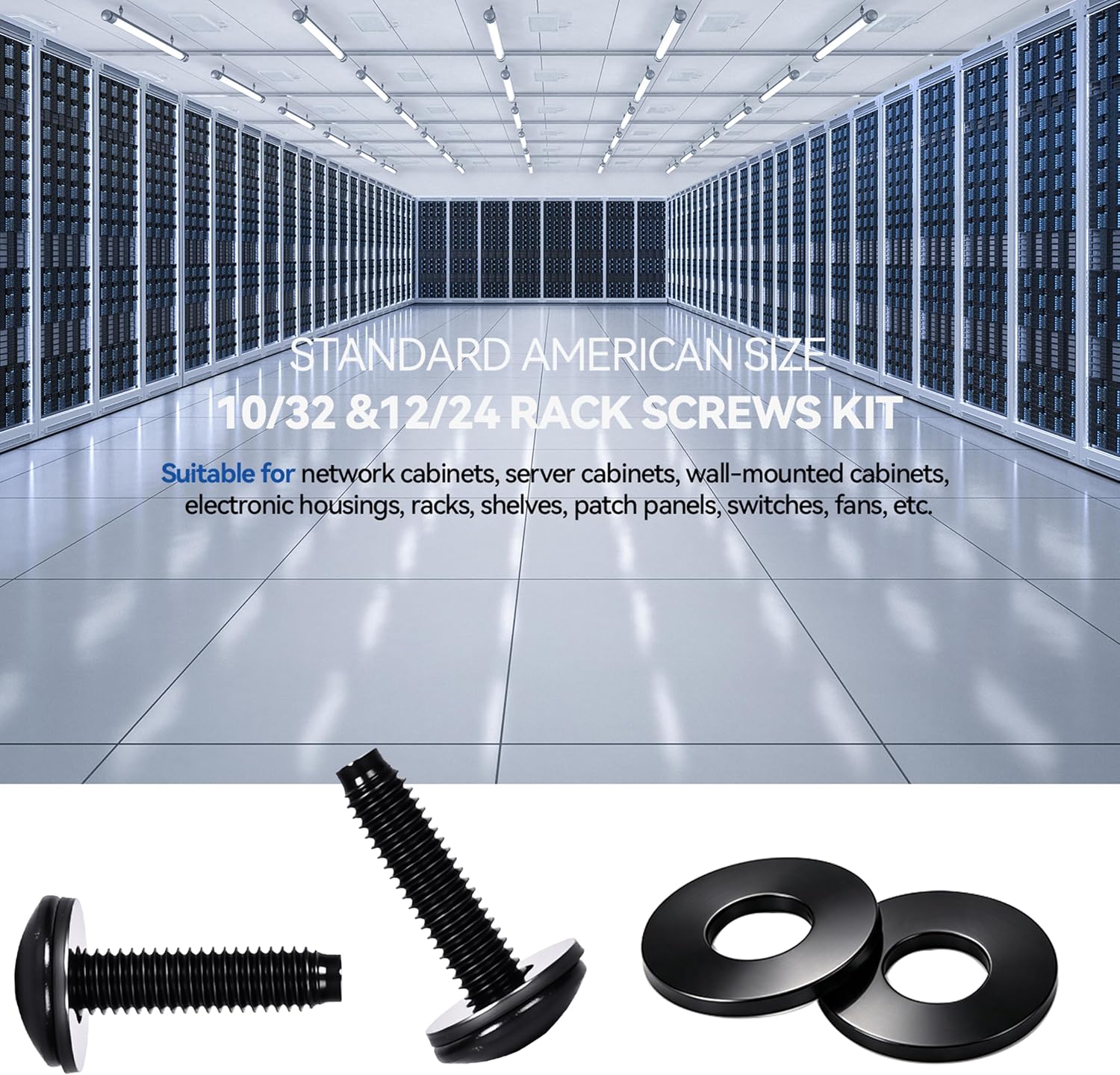 30-Pack Rack Screws 10/32 with Nylon Washers for Server Racks、Routers Enclosures &Audio Equipment Cabinets Server Network Enclosure Mount Screws