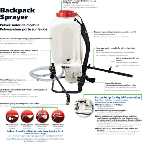 SOLO 425 4-Gallon Piston Backpack Sprayer, Wide Pressure Range up to 90 psi