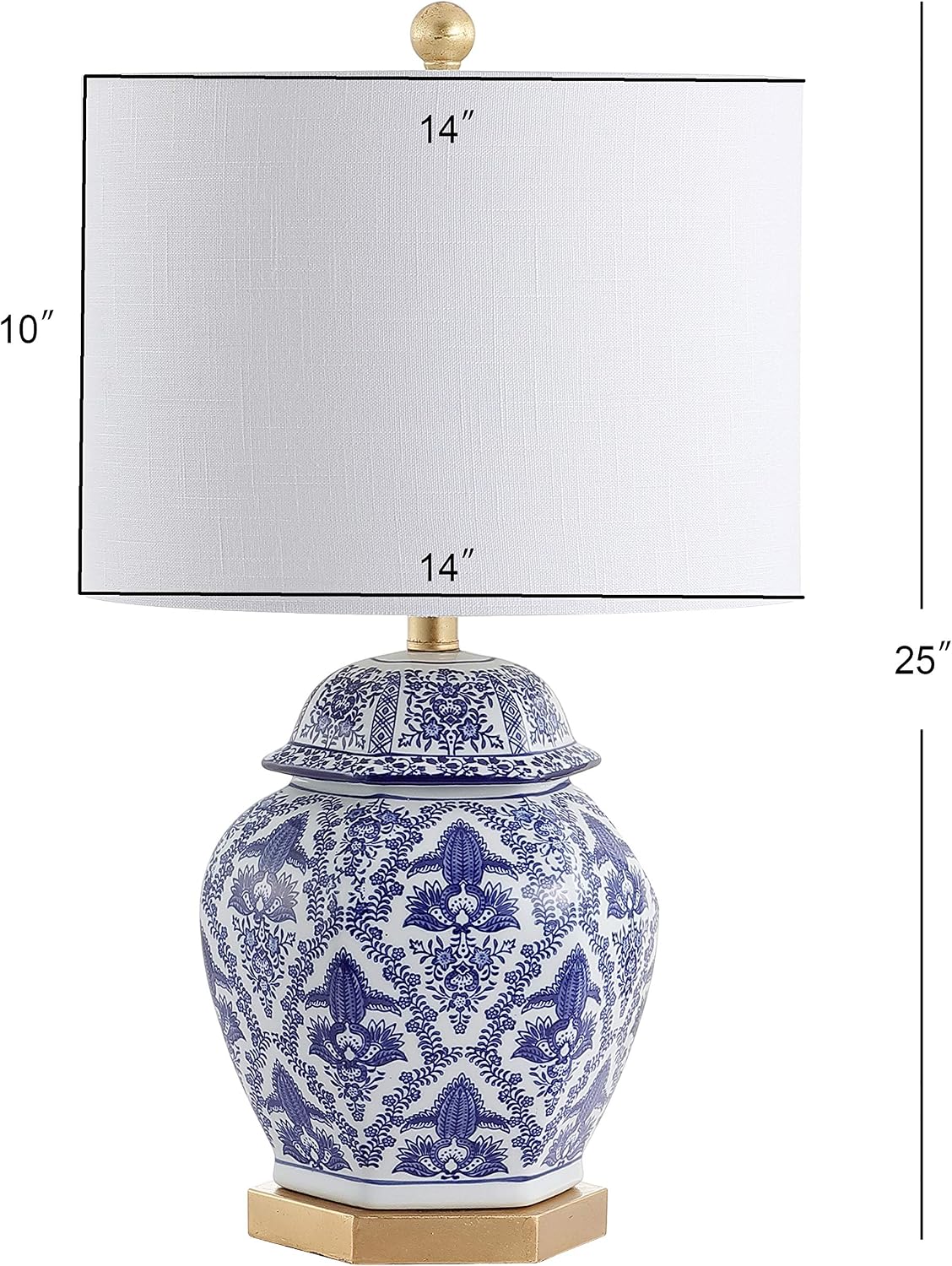 JONATHAN Y Gretchen 25" Ginger Jar Ceramic LED Table Lamp, Blue/White