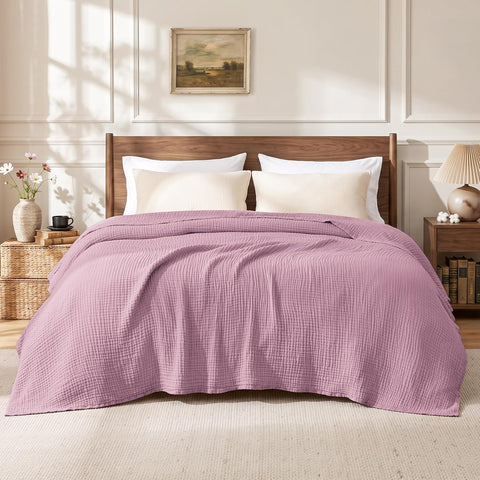 Love's cabin 100% Cotton Muslin Blanket Twin XL Size for Bed, Dusty Pink