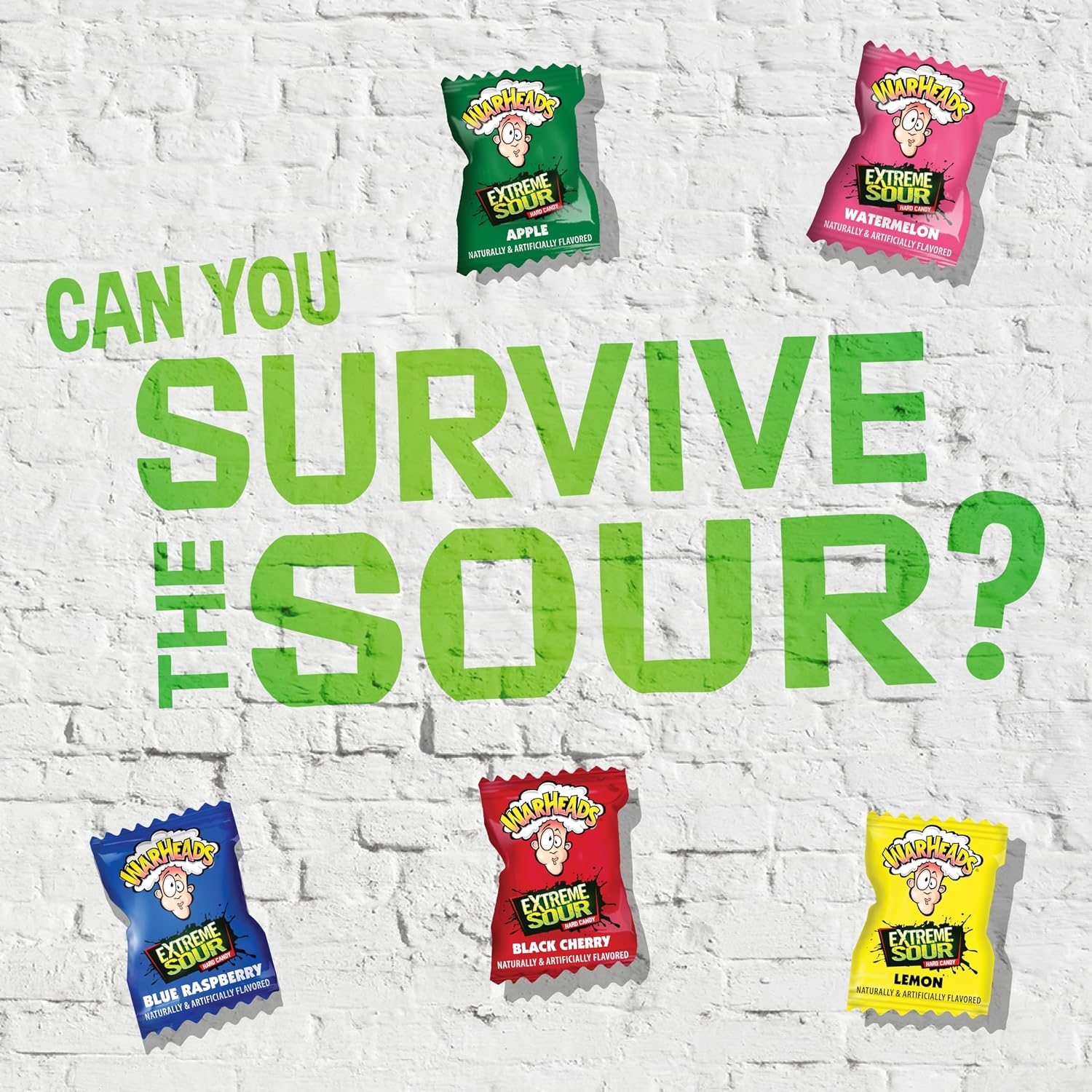WARHEADS Extreme Sour Hard Candy Assorted Flavors 2 oz Portable Bag