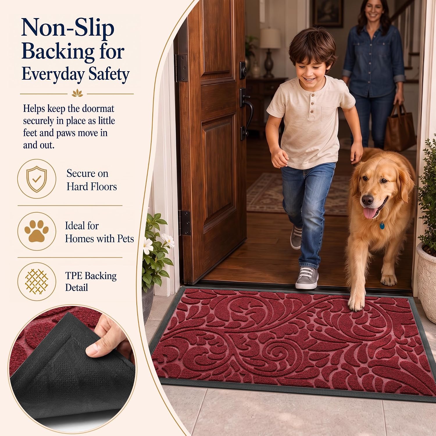 Yimobra Door Mat Outside Entrance 29.5x17, Waterproof Sturdy Outdoor Mats for Front Door, Heavy Duty Non-Slip Doormat for Garage Patio Entryway Indoor, Easy Clean, Red