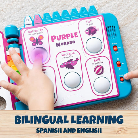 Chuckle & Roar Pop It Book, Colors, English & Spanish, Quiet Mode, 1–4+