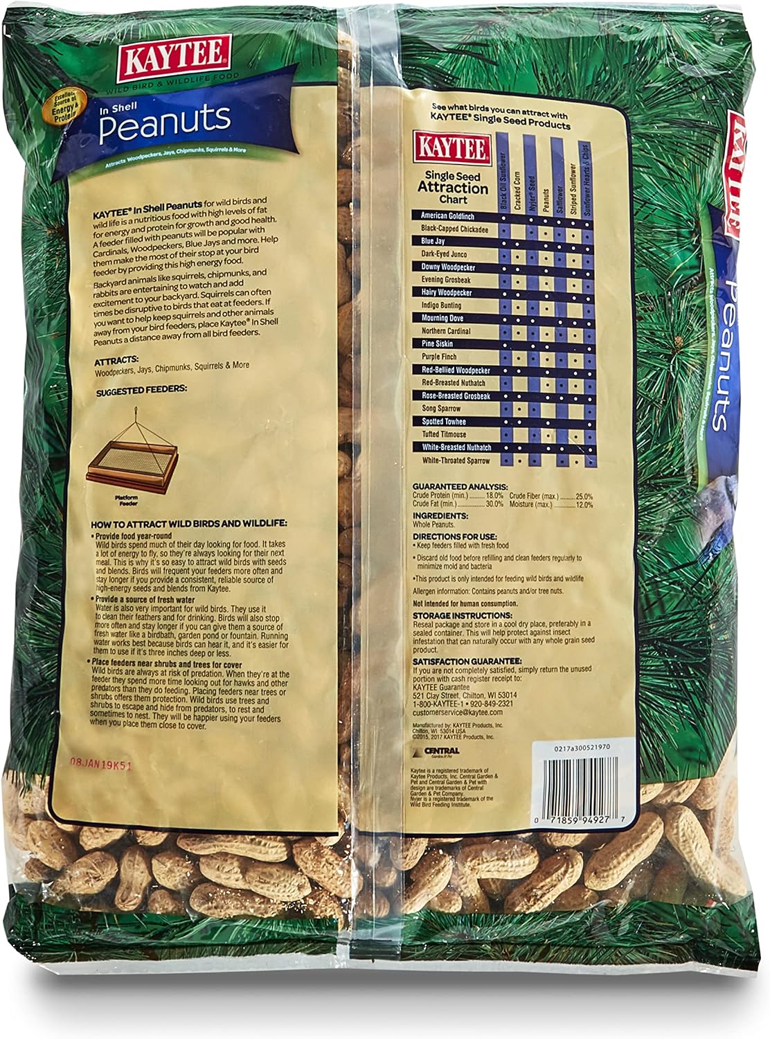Kaytee Whole Peanuts in Shell for Cardinals, Blue Jays, Woodpeckers and Other Outside Wild Birds, Two 5 Pound Bags