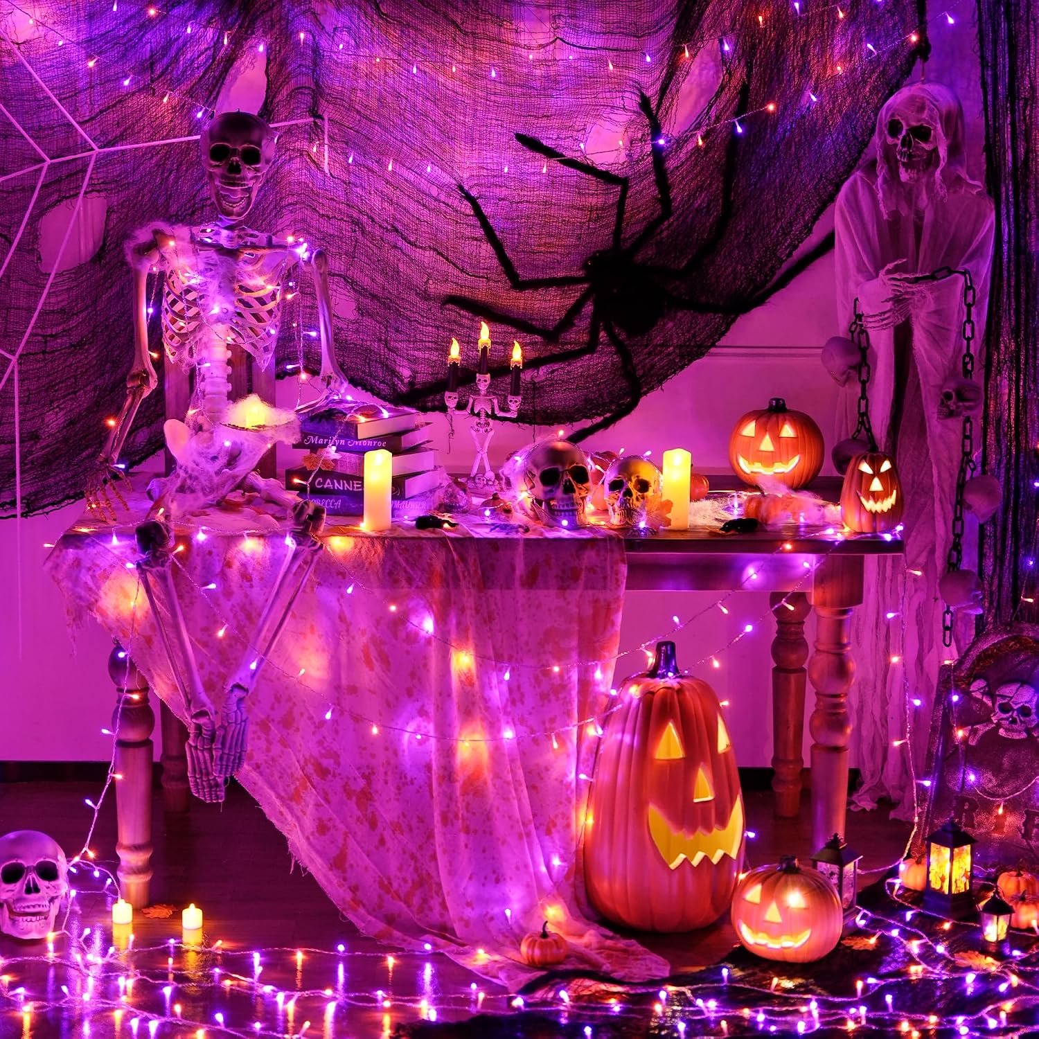 JMEXSUSS 33 FT 100 LED Orange and Purple Halloween String Lights Indoor