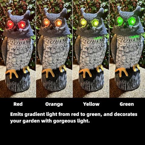 Solar Powered Garden Owl with Motion Detection, Rotating Head, Realistic Hoots and Silent Mode, Outdoor Statue and Sculpture, Owl Decoration for Home, Garden, Patio and Lawn
