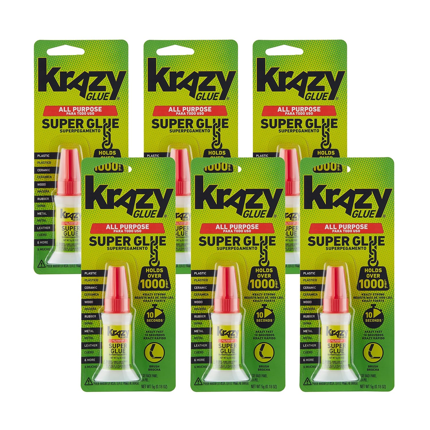 Krazy Glue Home & Office Brush-On Superglue, 5 g, Quick Dry, No-Clog Adhesive for Plastic, Ceramic, Wood, Rubber, Metal, Leather & More, Clear, Holds Over 1000 Lbs*