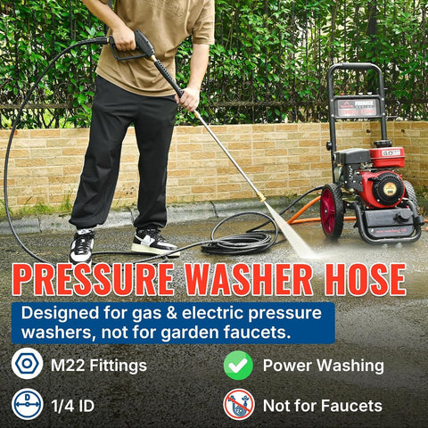 YAMATIC Pressure Washer Hose 25 FT 1/4", M22-14mm Females