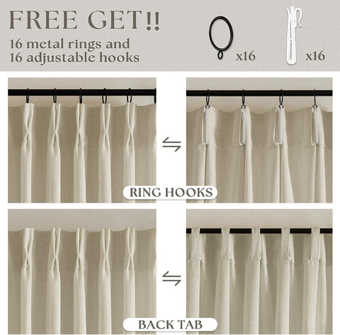 TWODRAPES 108 Inch Neutral Linen Curtains 2 Panels Set Pinch Pleated