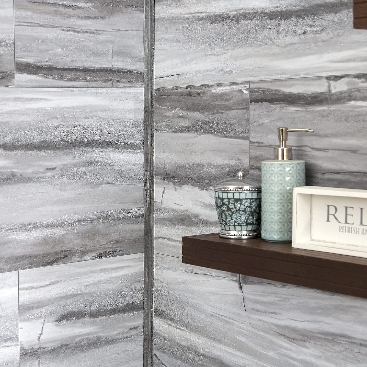 Palisade 25.6 in. x 14.8 in. Vinyl Wall Tiles in Hermitage Granite (8 Pack)