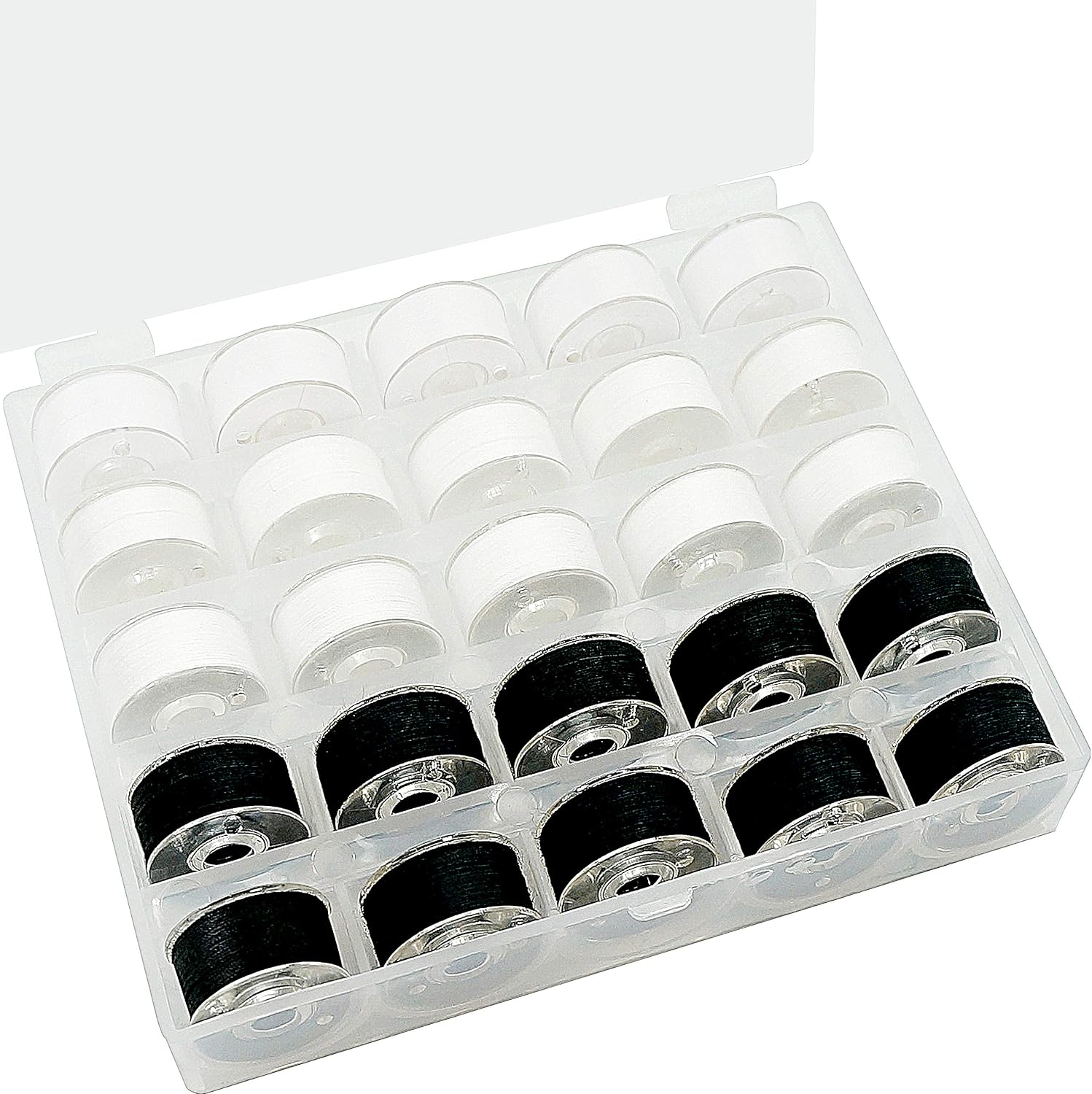 New brothread 25pcs Size A SA156 Prewound Bobbin Thread -15White+10Black