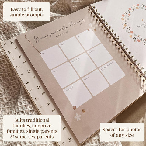 Peachly Baby Book for Girl - First Year Memory Book Keepsake - Clementine