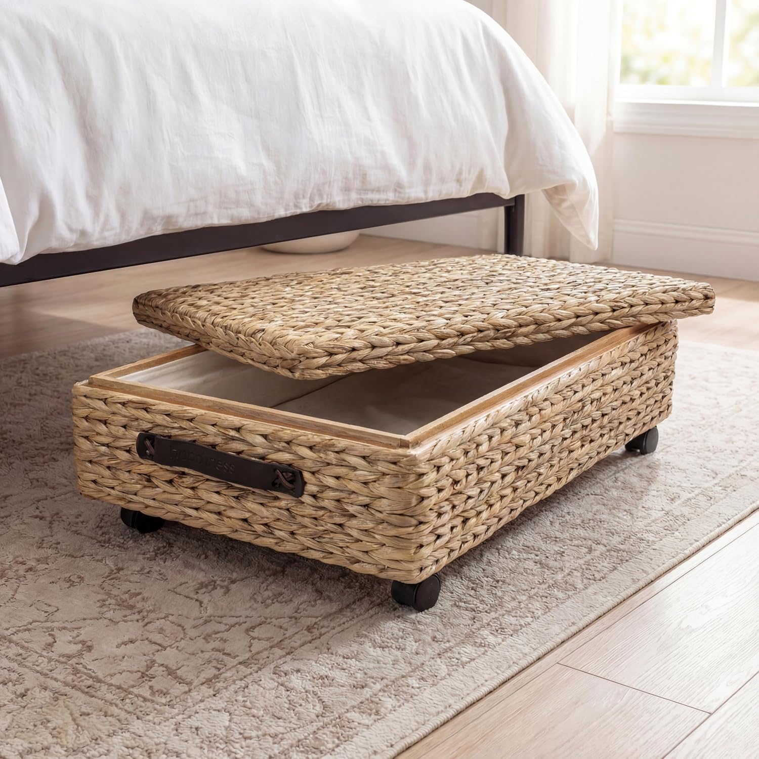 happimess Chett Underbed Storage Bin Wheels 26", Natural
