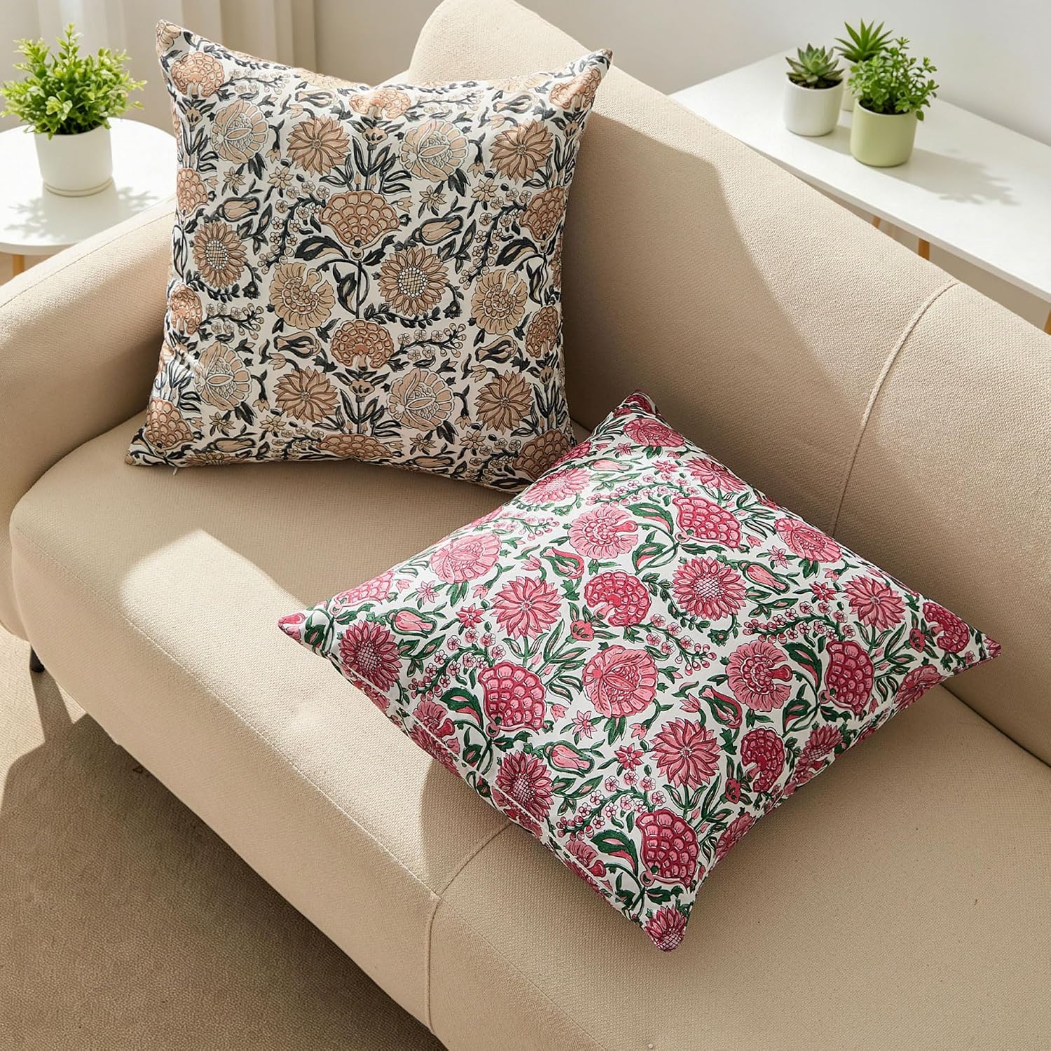 Allorry Outdoor Waterproof Pillow Covers 18x18 Brown Floral Outdoor Decor