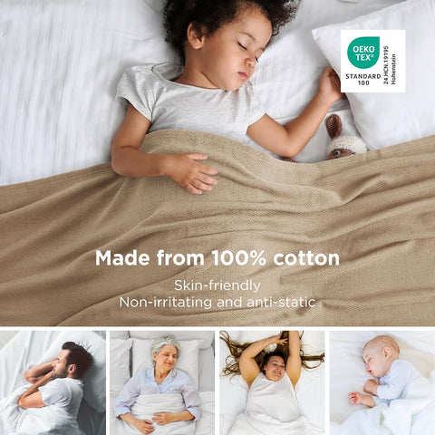 Bedsure 100% Cotton Blanket, Herringbone Weave, Twin-XL, Light Brown