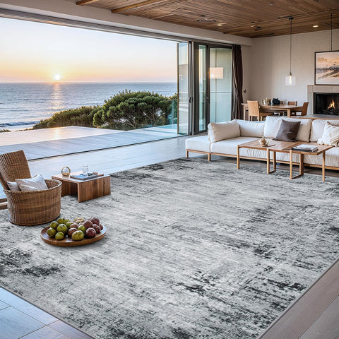 PLHXFR 6x9 Area Rug Living Room: Modern Abstract Washable Carpet Black
