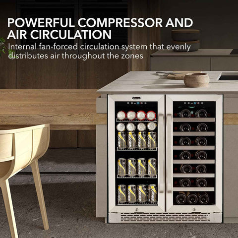 Whynter BWB-3388FDSa Built-in French Door 33 Bottle Wine Refrigerator 88 Can Beverage Center, 30" Wide Dual Zone Add' Packaging, Silver