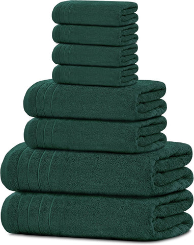 Tens Towels 8 Piece Towel Set, 2 XL Bath, 2 Hand, 4 Washcloth, Hunter Green