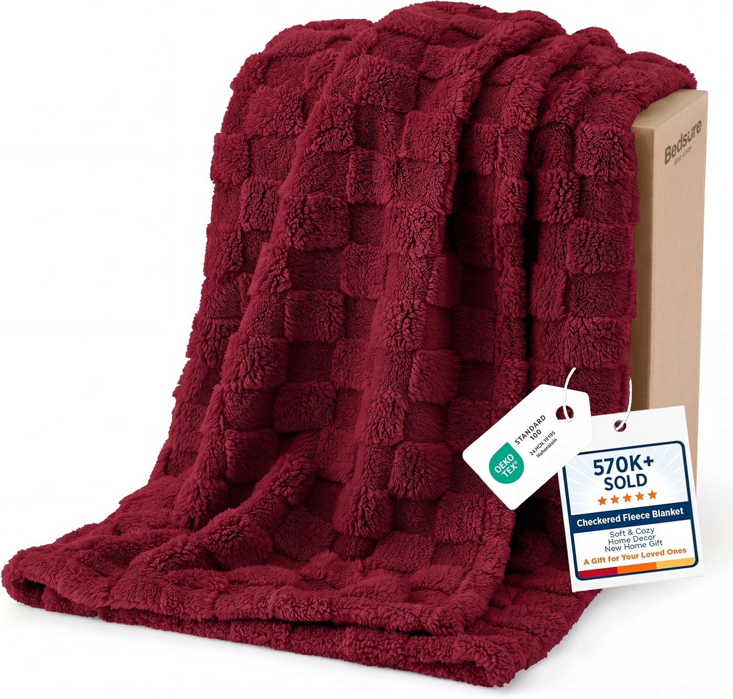 Bedsure Checkered Soft Cozy Throw Blanket for Couch, Red,50"×60"