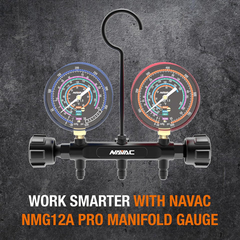 NAVAC NMG12A Pro Manifold Gauge - A2L, Brass Body, Precision Dial