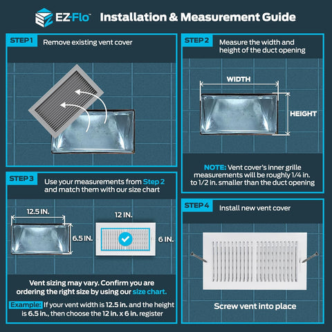 EZ-FLO 12 x 6 Inch (Duct Opening) Air Vent Cover for Wall or Ceiling, Two-Way Ventilation Register, Solid Steel HVAC Register Cover, White, 61612