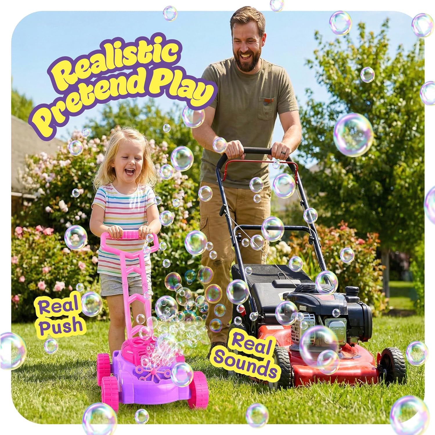 ArtCreativity Bubble Lawn Mower for Toddlers 1-3, Bubble Machine for 1-Year-Old Girl Gifts, Toddler Outdoor Toys for 2-Year-Old Girl Birthday Gift, Push Summer Gardening Toys for Toddlers Age 1 2 3 +