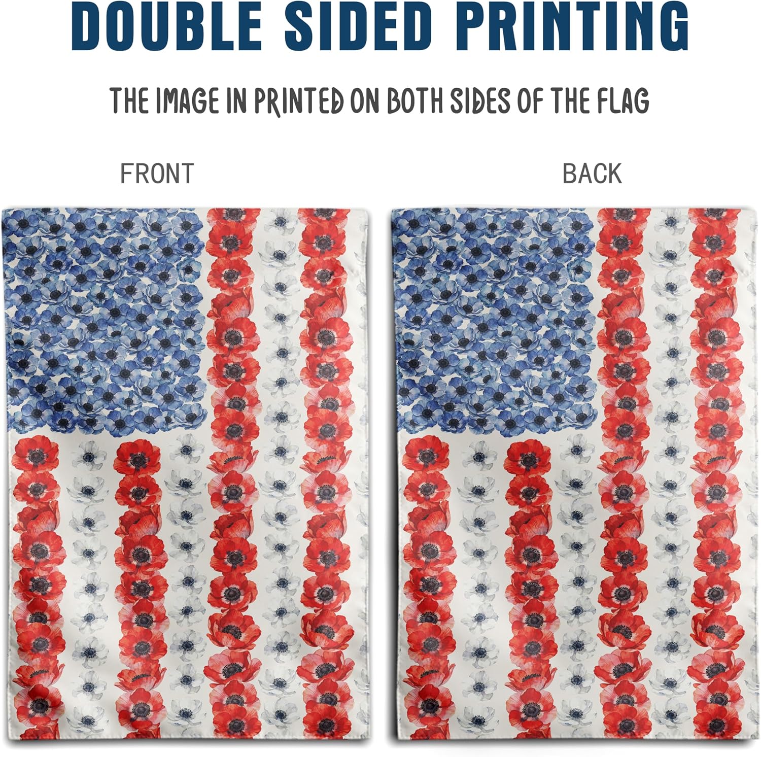 Patriotic Flower American House Flag 28 x 40 Double Sided Spring Summer Garden Decor 4th of July Memorial Independence Day Decorations Red White Blue Poppy Yard Banner for Outside