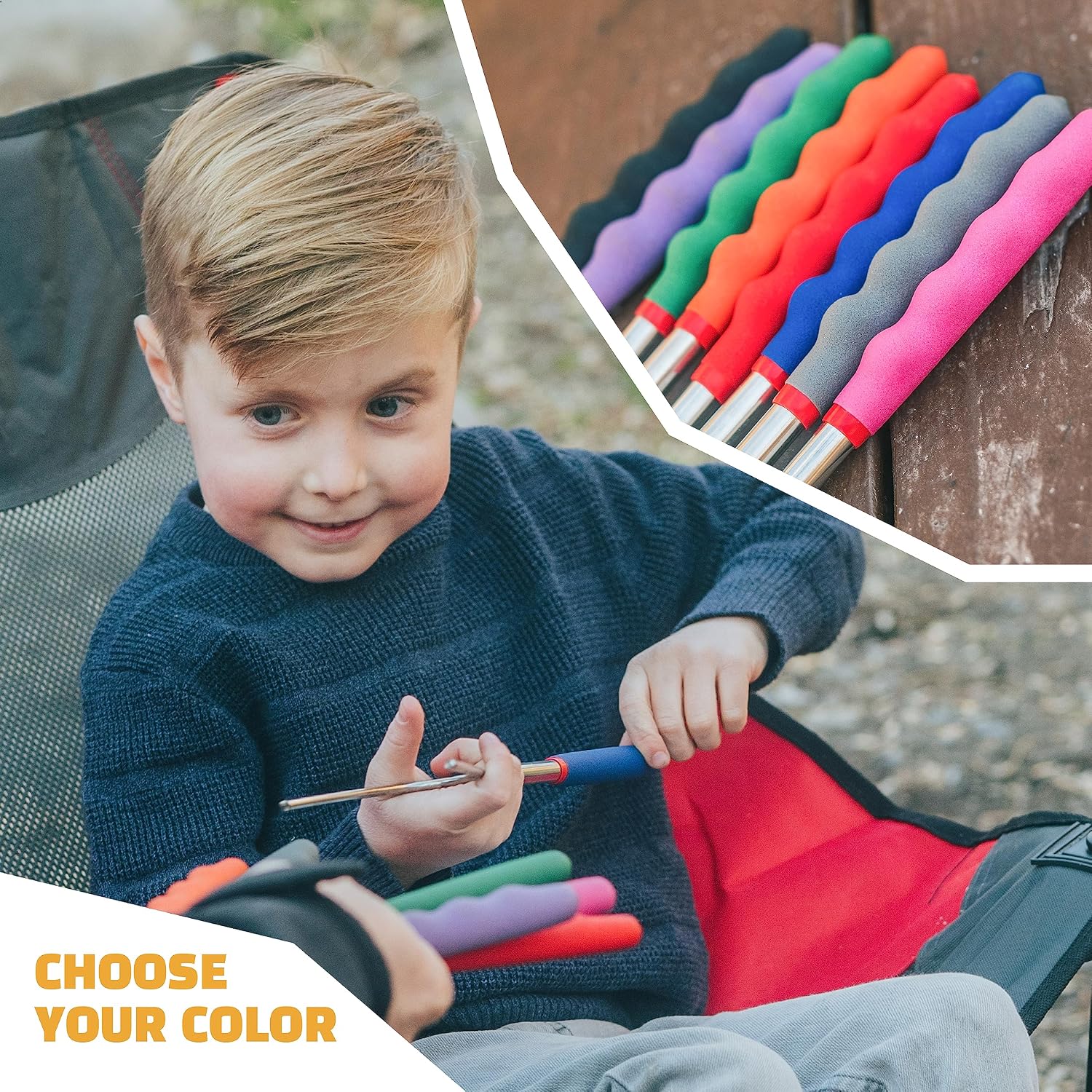 MalloMe Smores Sticks for Fire Pit Extra Long - Marshmallow Roasting Sticks Smores Kit -Smore Skewers Hot Dog Fork Campfire Cooking Equipment, Camping Essentials,Outdoor Campfire Accessories 45"20Pack