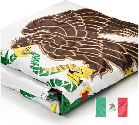 Anley EverStrong Series Embroidered Mexico Flag 3x5 Ft - Embroidery & Heavy Duty Canvas Header - 4 Rows of Lock Stitching - Mexican MX National Flag with Brass Grommets 3 X 5 Ft