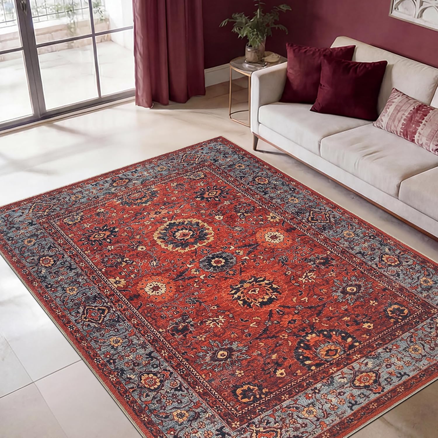 Keen Home Design Vintage Washable Area Rug, Non-Slip Low Pile, 4x6