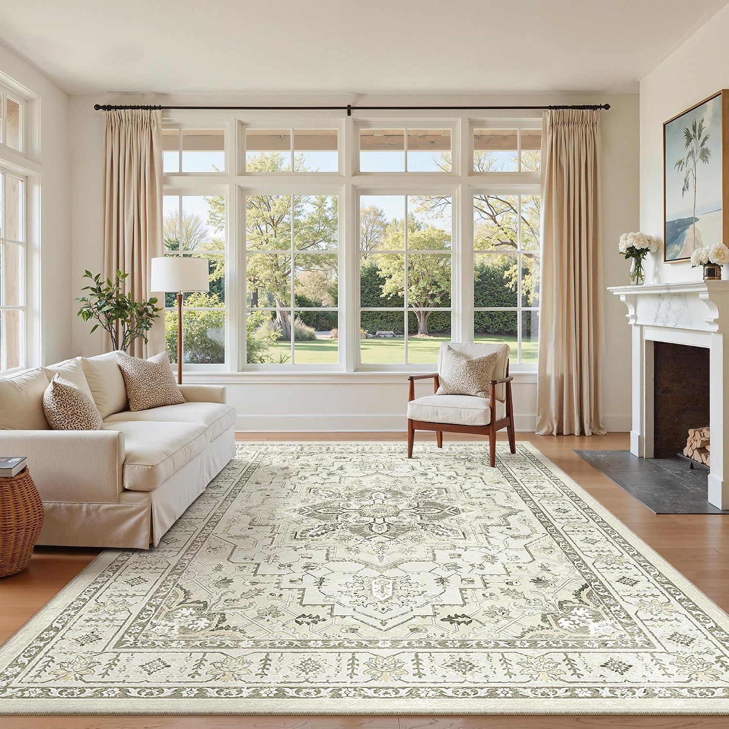 zesthome 5x7 Area Rugs for Living Room,Large Washable Rug,Beige