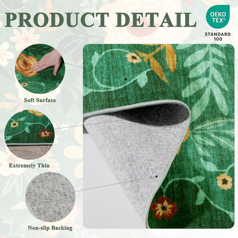 DUKINO 2x3 Entryway Rug, Door Mat Soft Washable Rug Non Slip, Dark Green