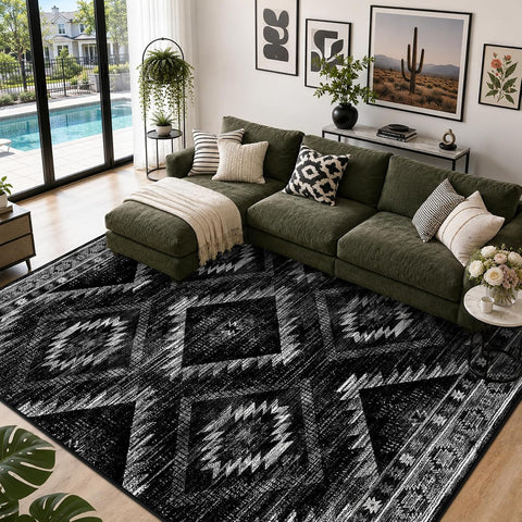 BESTSWEETIE 8'x10' Washable Area Rug for Living Room Bedroom Black