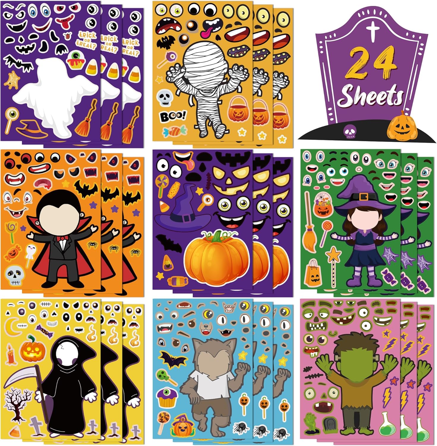OHOME Halloween Party Favors - DIY Crafts Stickers for Kids | Kids Halloween Games Toys Gifts Treats Decorations Activities Party Supplies(24 Sheets)