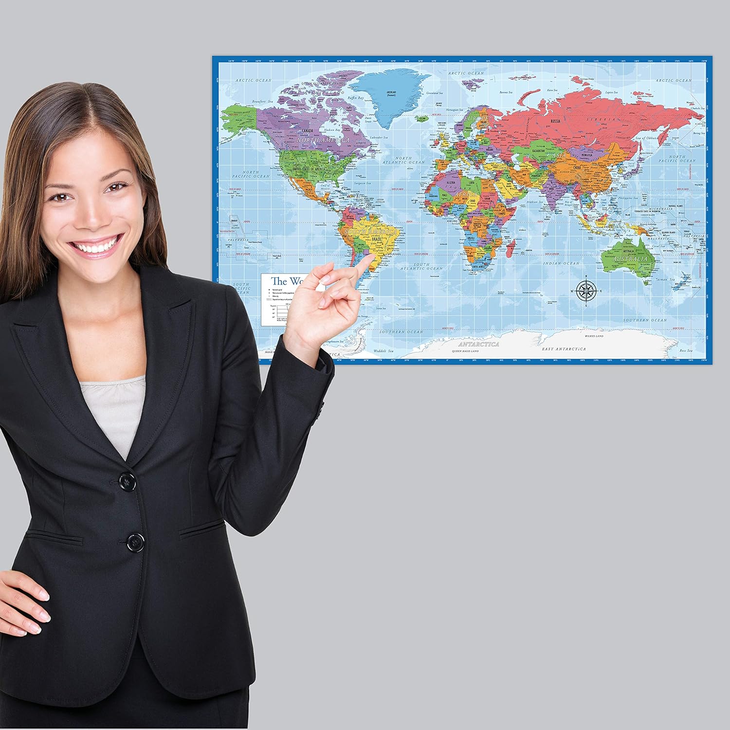 Laminated World Map & US Map Poster Set - 18" x 29" - Wall Chart Maps of the World & United States - Made in the USA - (LAMINATED, 18" x 29")
