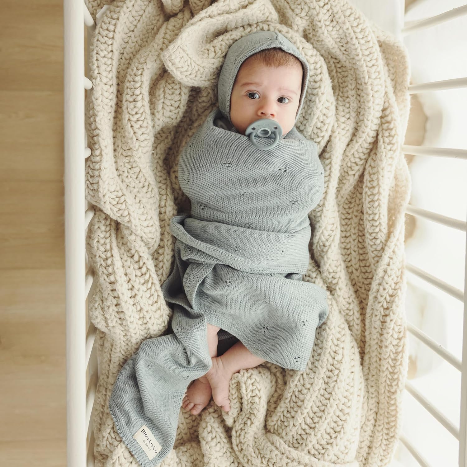 100% Luxury Organic Cotton Pointelle Knit Baby Quilt Blanket for Boys – Refined Lightweight Heirloom Nursery Essential (Pointelle - Powder Blue)