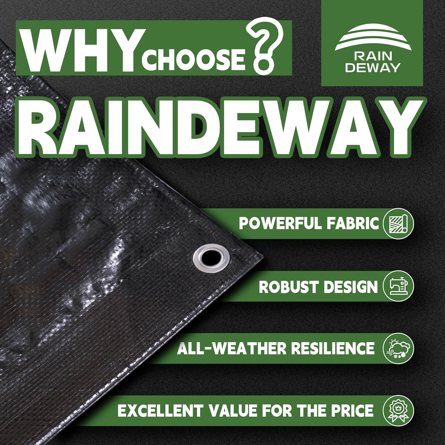 RAINDEWAY Small Black Tarp 3x3 Feet (2 Pack) Multipurpose Waterproof Tarps