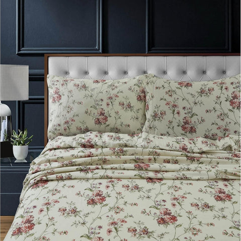 Tribeca Living Flannel Sheets King Size - 100% Cotton Flannel Sheet Set, 200 GSM Deep Pocket King Flannel Sheets, 4 Piece Ultra Soft Brushed Cotton Flannel Sheet in Deer Toile Charcoal Print
