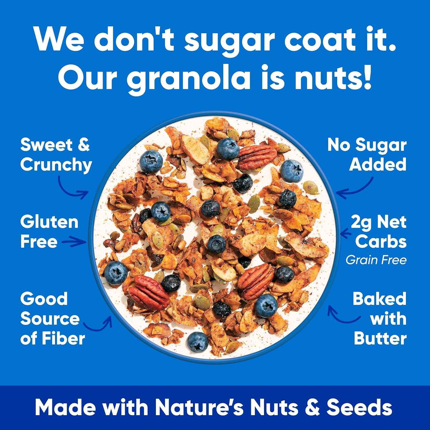 NuTrail Nut Granola, Blueberry Cinnamon, No Sugar Added, Gluten Free, Grain Free, Keto, Low Carb, Healthy Breakfast Cereal 8 oz. 6 Count | No Seed Oils, Real Ingredients, Almonds, Pecans, Coconut, Pumpkin and Sunflower Seeds
