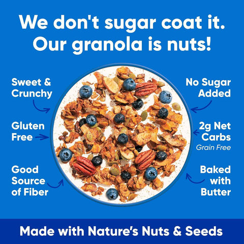 NuTrail Nut Granola, Blueberry Cinnamon, No Sugar Added, Gluten Free, Grain Free, Keto, Low Carb, Healthy Breakfast Cereal 8 oz. 6 Count | No Seed Oils, Real Ingredients, Almonds, Pecans, Coconut, Pumpkin and Sunflower Seeds