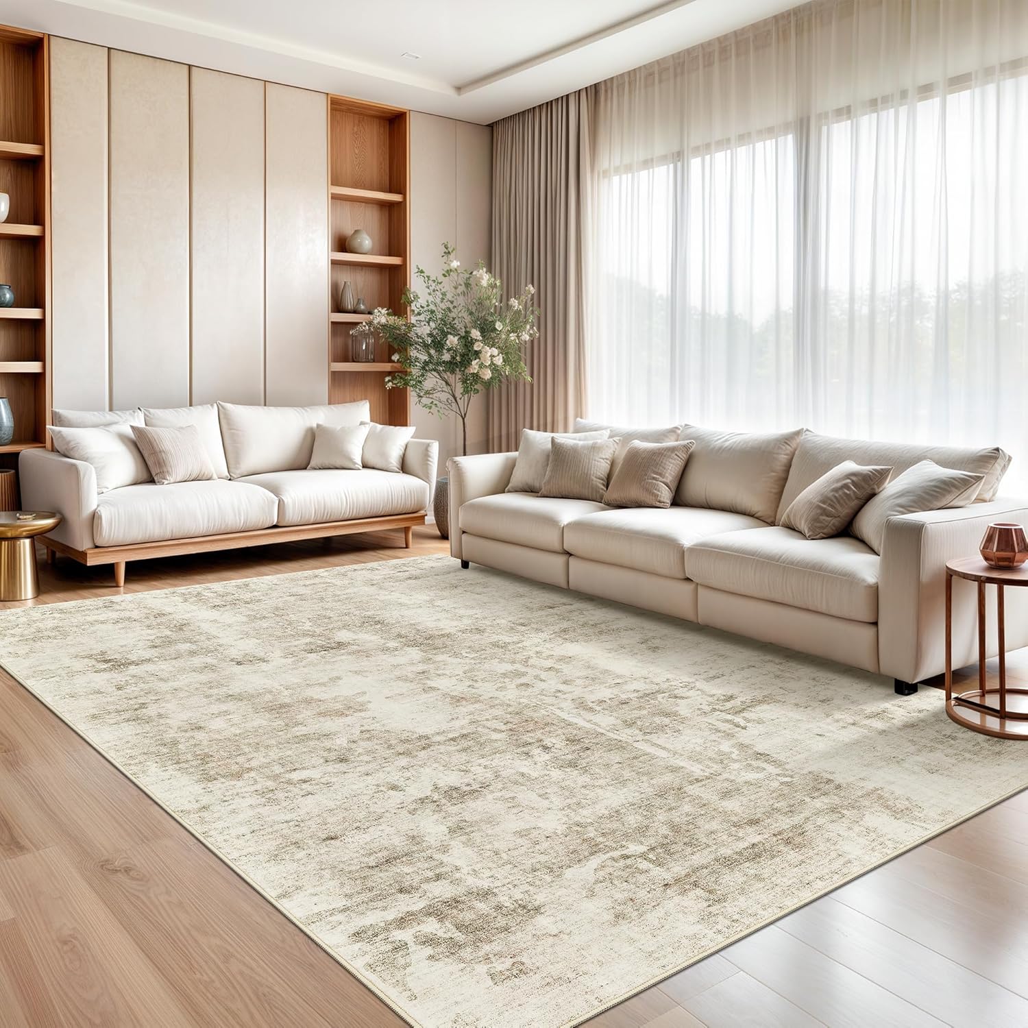 Soalmost Abstract Rug 8x10 Large Living Room Area Rugs Washable Beige/Gray