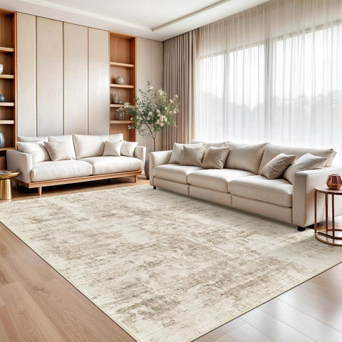 Soalmost Abstract Rug 8x10 Large Living Room Area Rugs Washable Beige/Gray