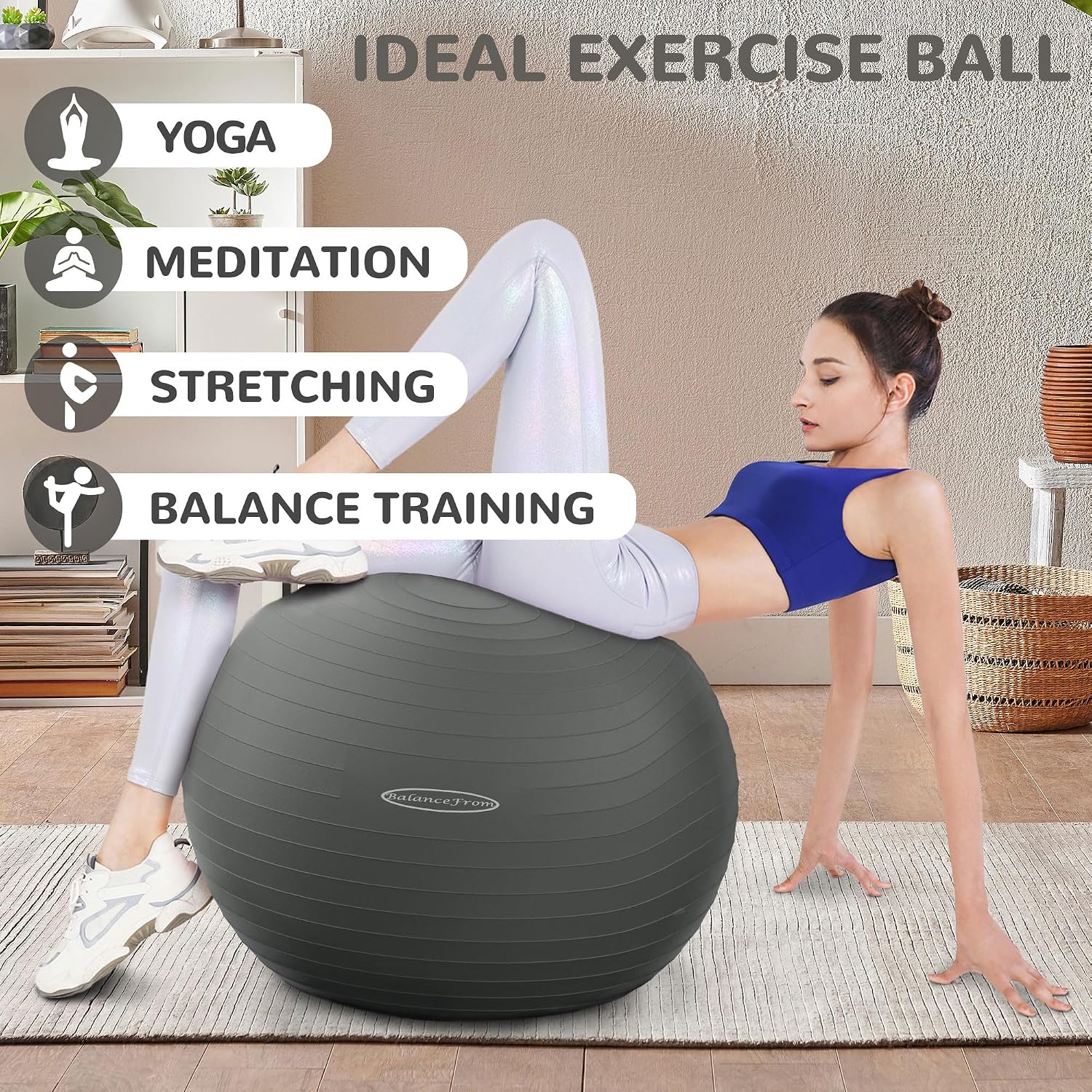 Fitvids Anti-Burst and Slip Resistant Exercise Ball Yoga Ball Fitness Ball Birthing Ball with Quick Pump